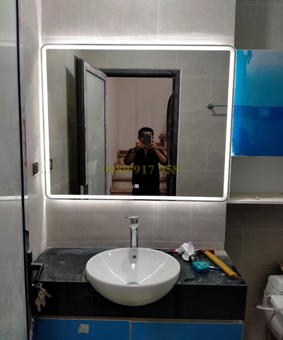 Gương Nhà Tắm Đèn Led Hắt, Gương Bỉ Hình Chữ Nhật Bo Góc